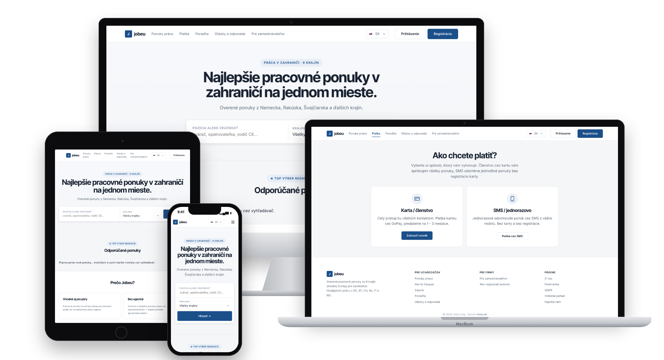 Pracovný portál Jobeu.org na počítači, notebooku, tablete a telefóne