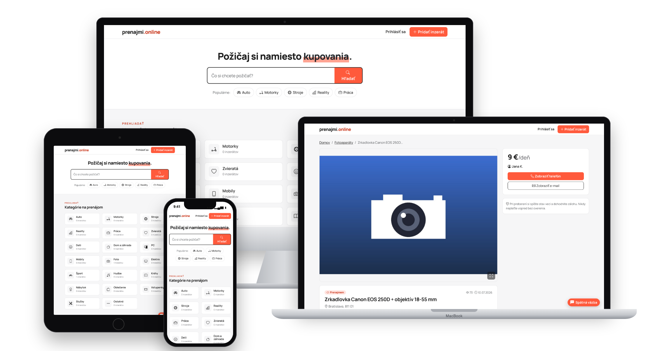 Portál prenajmi.online na počítači, notebooku, tablete a telefóne