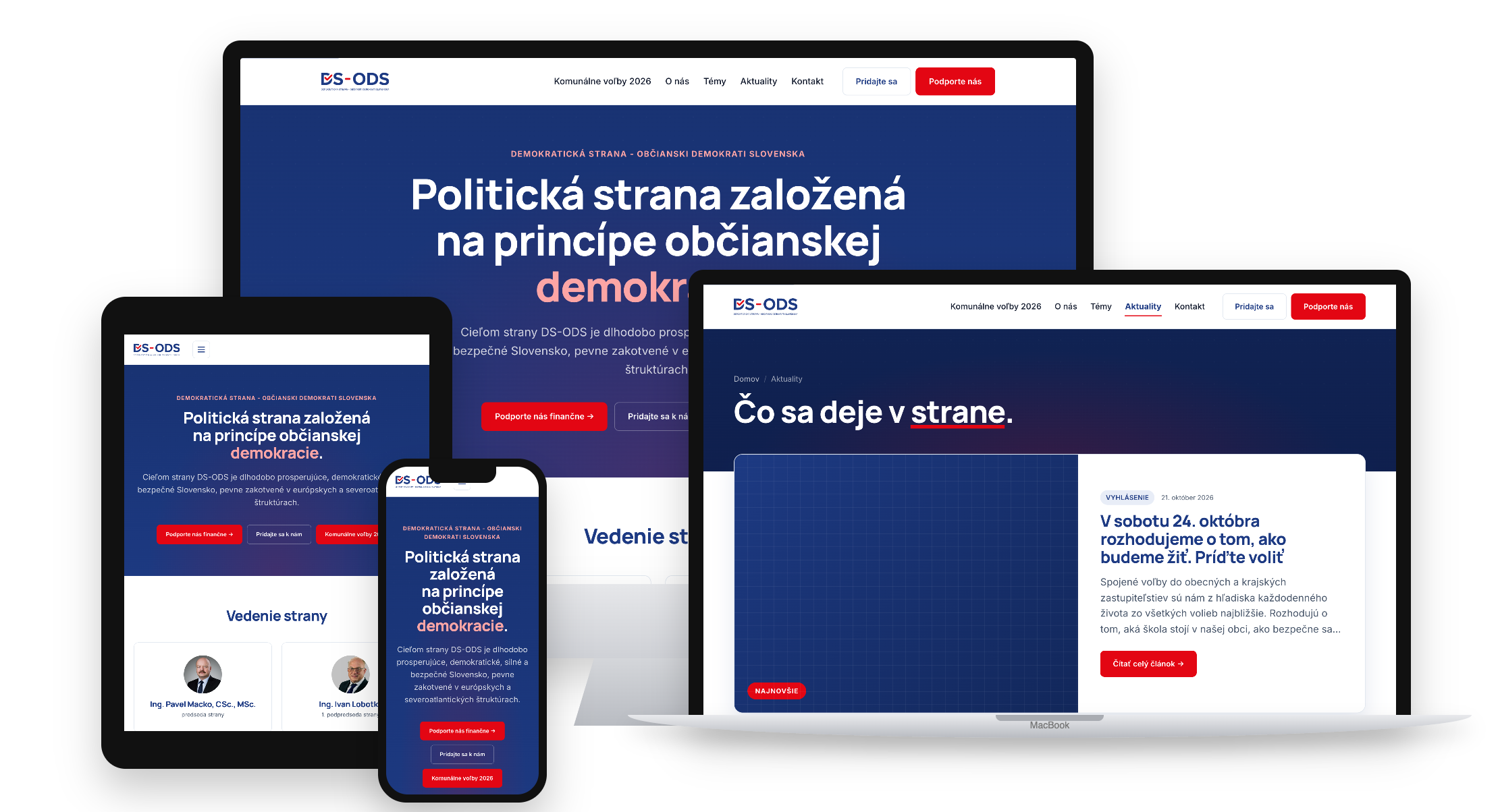 Web strany DS-ODS na počítači, notebooku, tablete a telefóne